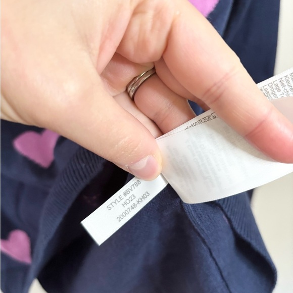 J Crew allover hearts teddie sweater cotton navy pink size XS new - Picture 5 of 6